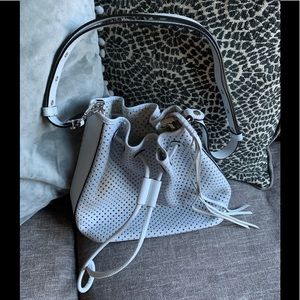 HTF REBECCA MINKOFF BLUE LEATHER STAR PERFORATED BUCKET BAG